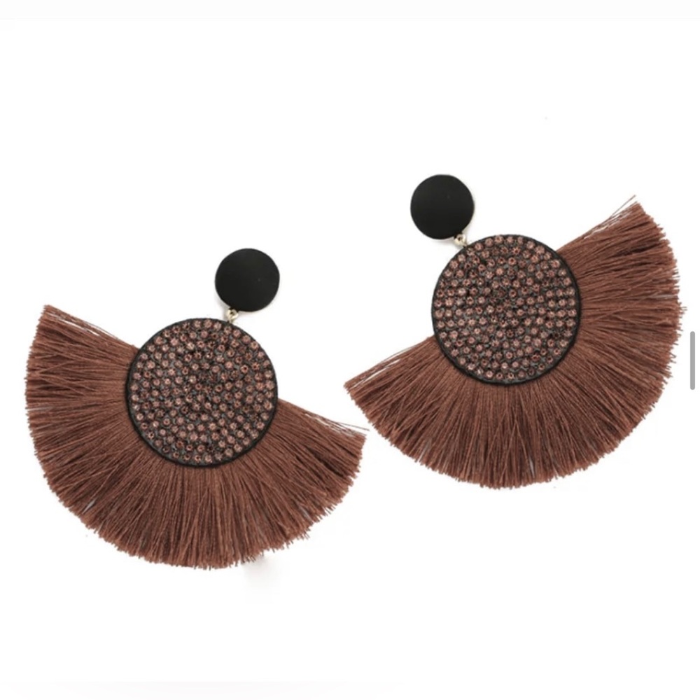 BOHEMIAN RHINESTONE BEADED FRINGE THREADED TASSEL DROP EARRINGS